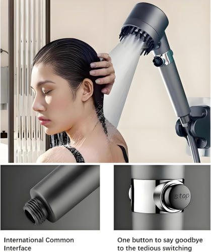 CROWNE Spa Scalp Shower Head — installed in bathroom shower setting